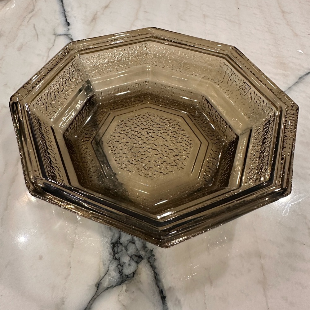 Smoke Colored Glass Octagon Plate Dish candy Anchor Hocking harvest 70’s